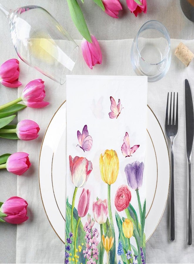 peony man 50 PCS Spring Floral Paper Napkins Tulip Guest Napkins Disposable Watercolor Flower Dinner Party Napkin Floral Decorative Hand Towel for Bathroom Bridal Shower Wedding Birthday Dinner Party Supplies - Image 5